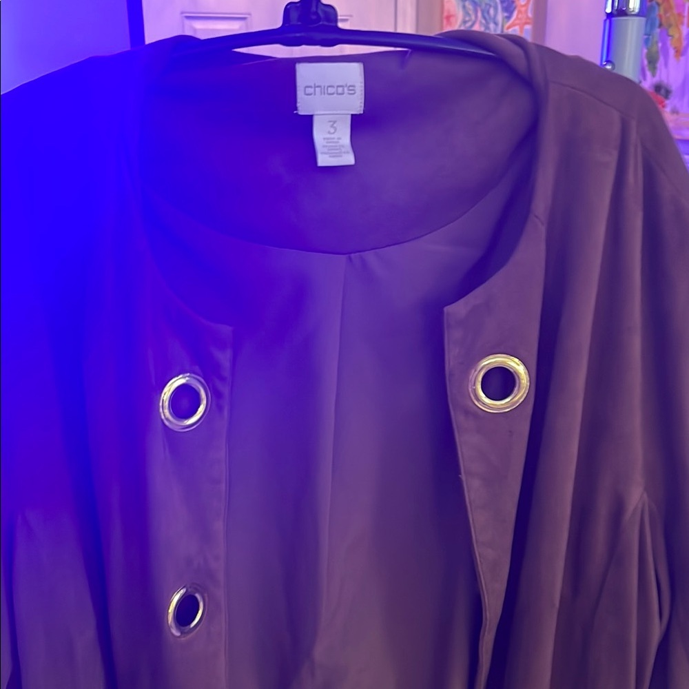 Chico's Brown Long Jacket with Gold Eyelet Detail